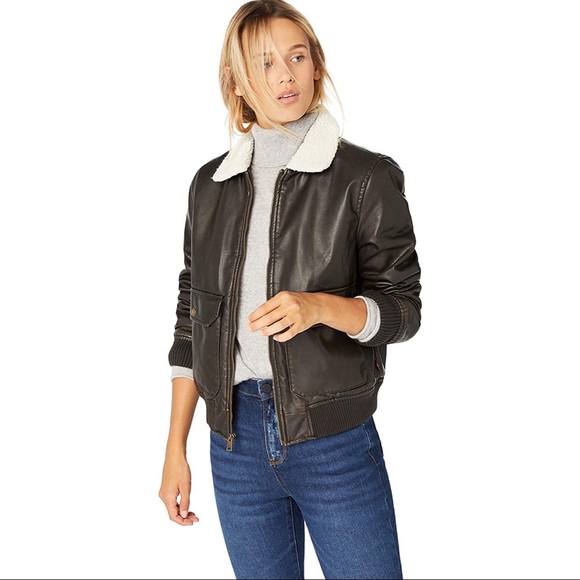 levi's men's vintage deer faux leather sherpa lined aviator bomber